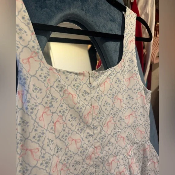 Altar'd State White Dress with Pink Bows and Blue Floral Print - Picture 4 of 7